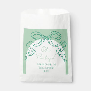Whimsical Retro Sage Hand Drawn Bow Baby Shower Favour Bag