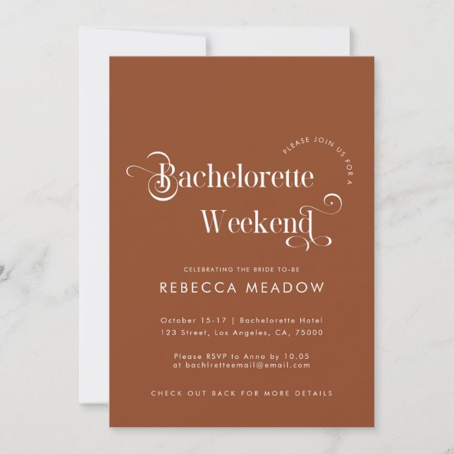 Whimsical Retro Script Black Bachelorette Party In Invitation (Front)