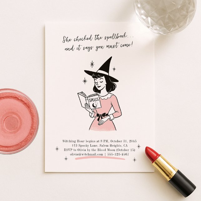 Whimsical | Retro Spellbook Witch Halloween Party  Invitation (Creator Uploaded)