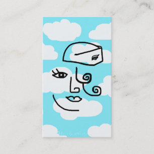 Whimsical Retro Stewardess Face in Sky Business Card