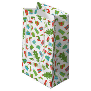 Whimsical Retro Tree Gifts Elf Hat Shoes Christmas Small Gift Bag