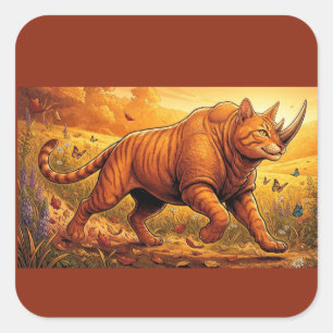 Whimsical Rhino Cat – Cozy Autumn Animal Gift Square Sticker