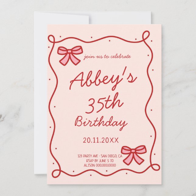 Whimsical ribbon  Birthday invitation (Front)