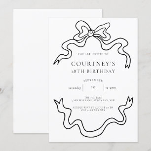 Whimsical Ribbon Bow 18th Birthday Party Invitation