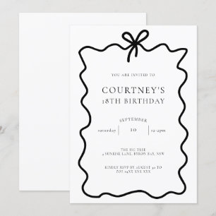 Whimsical Ribbon Bow 18th Birthday Party Invitation