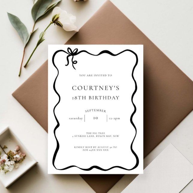 Whimsical Ribbon Bow 18th Birthday Party Invitation (Creator Uploaded)