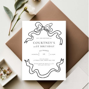 Whimsical Ribbon Bow 21st Birthday Party Invitation