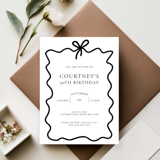 Whimsical Ribbon Bow 30th Birthday Party Invitation (Creator Uploaded)