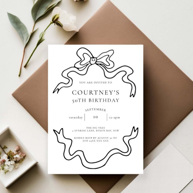 Whimsical Ribbon Bow 50th Birthday Party Invitation (Creator Uploaded)