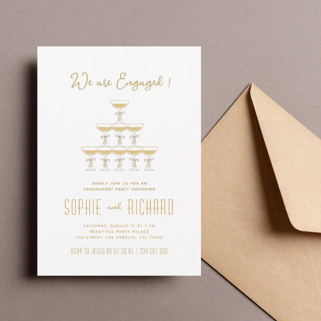 Whimsical Ribbon Champagne Tower Engagement Party Invitation (Creator Uploaded)