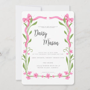 Whimsical Ribbon Floral Wedding Invitation