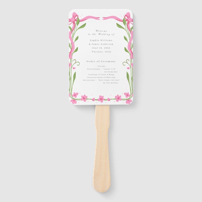 Whimsical Ribbon Floral Wedding programs Hand Fan (Front)