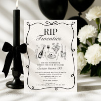 Whimsical RIP 20's, Hand-Drawn Funeral Birthday