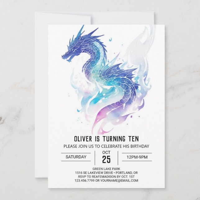 Whimsical Roaring Fun Dragon Birthday Invitation (Front)