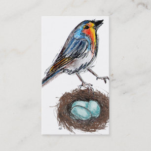 Whimsical Robin with Nest & Eggs Business Card