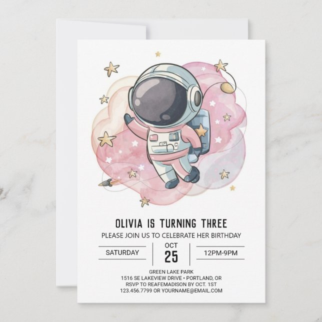 Whimsical Rocket Whimsy Astronaut Birthday Invitation (Front)