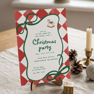 Whimsical Rocking Horse Christmas Cocktail Party Invitation