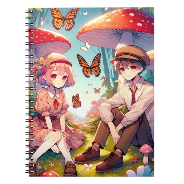 Whimsical Romantic Anime Couple  Notebook (Front)