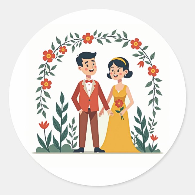 Whimsical Romantic Couples Sticker (Front)