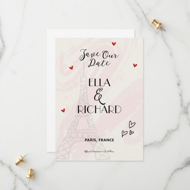 Whimsical Romantic Paris Sauvez la date Invitation (Devant/Arrière en situation)