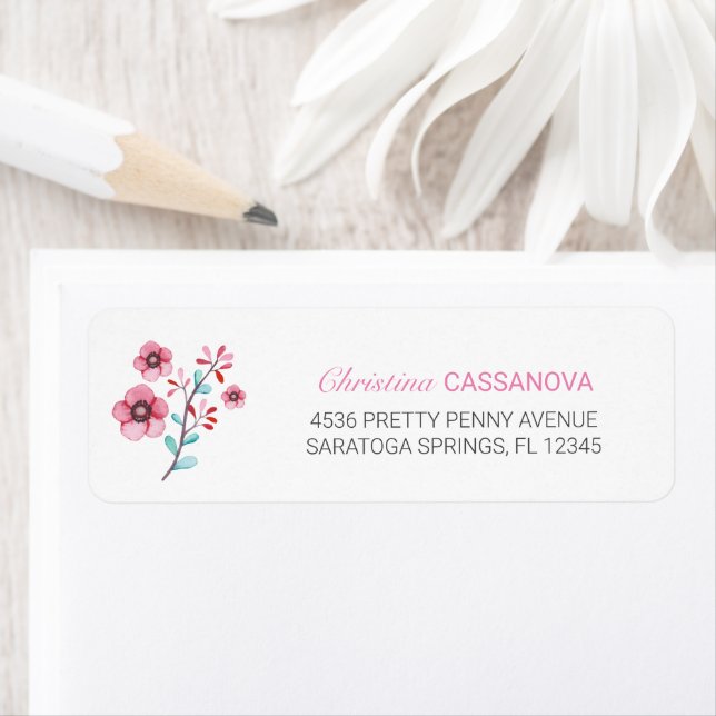 Whimsical Rose & Blue Floral Adresse de retour (En situation)