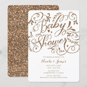Whimsical Rose Gold Glitter Lettering Baby Shower Invitation