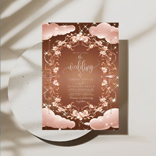 Whimsical Rose Gold Ornate Floral Wedding Invitation