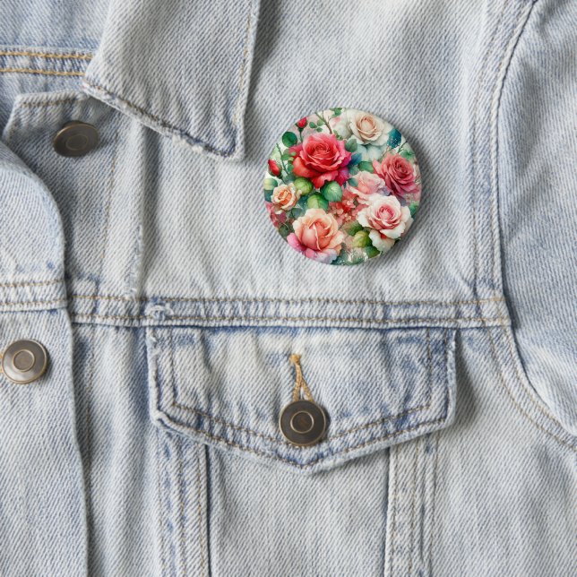 Whimsical Rose Pattern 2 Inch Round Button (In Situ)