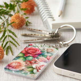 Whimsical Rose Pattern Keychain
