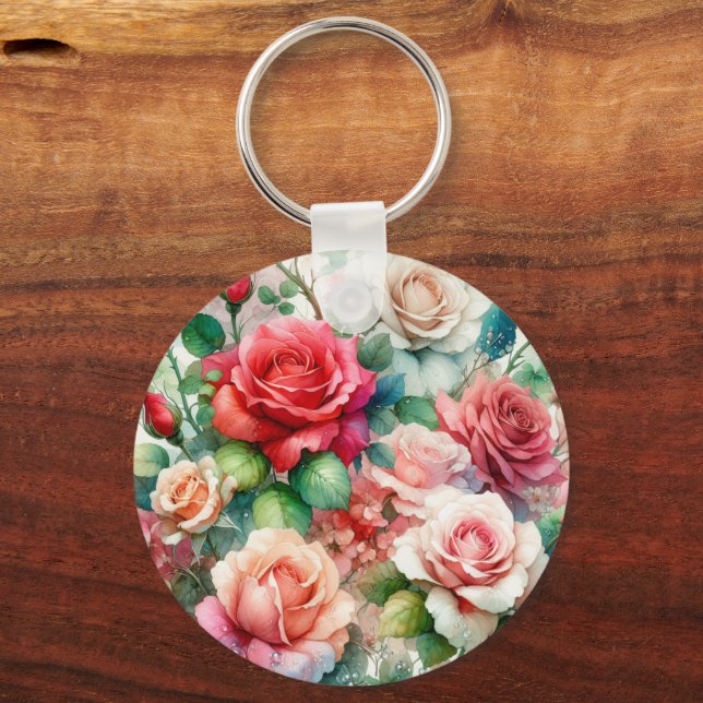 Whimsical Rose Pattern Keychain (Back)
