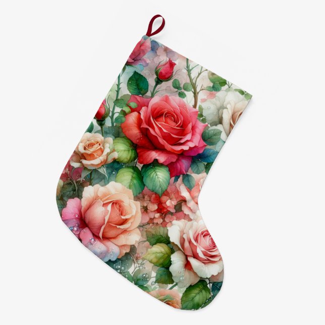 Whimsical Rose Pattern Large Christmas Stocking (Front (Hanging))