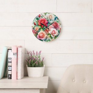 Whimsical Rose Pattern Large Clock