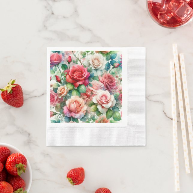 Whimsical Rose Pattern Napkin (Insitu)