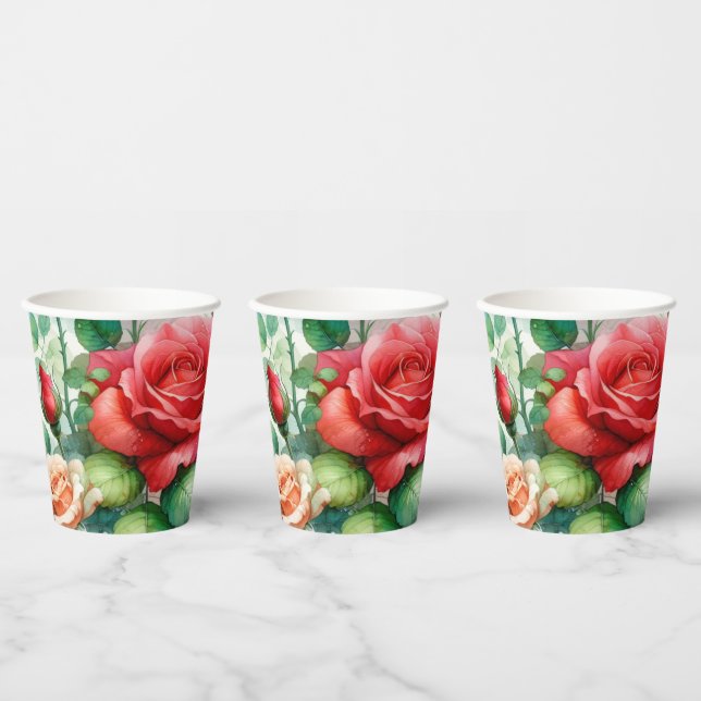 Whimsical Rose Pattern Paper Cups (Multi)