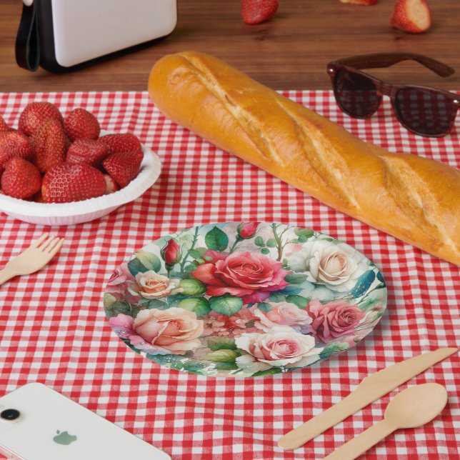 Whimsical Rose Pattern Paper Plate (Picnic)