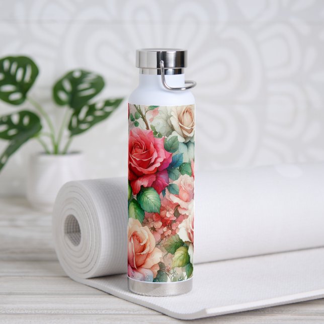 Whimsical Rose Pattern Water Bottle (Yoga)