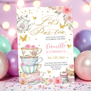 Whimsical rose Pink Floral Tea Party Birthday  Inv Invitation