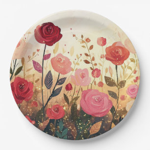 Whimsical roses garden  paper plate