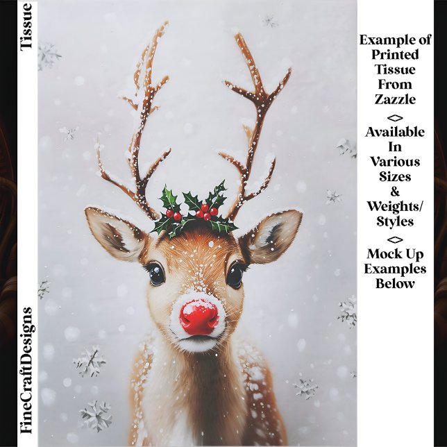 Whimsical Rudolph Reindeer Red Nose EJ1 Decoupage Tissue Paper (Creator Uploaded)