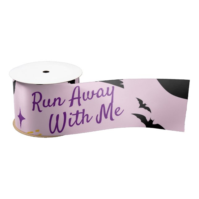 Whimsical "Run Away With Me" Halloween Witch & Bat Satin Ribbon (Spool)