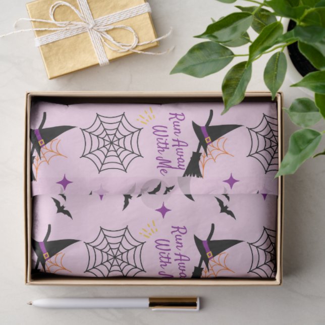 Whimsical "Run Away With Me" Halloween Witch & Bat Tissue Paper (Gift)