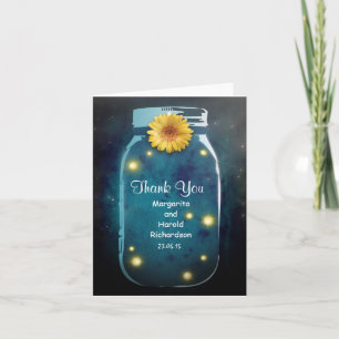 Whimsical Rustic Blue Mason Jar Thank You Card