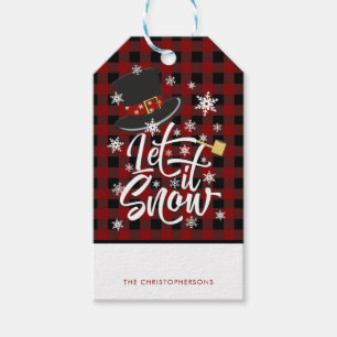 Whimsical Rustic Buffalo Plaid LET IT SNOW Snowman Gift Tags