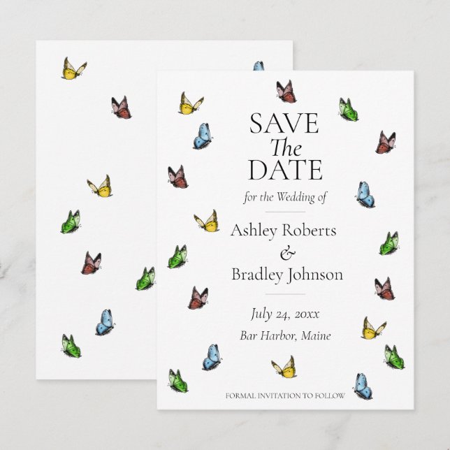 Whimsical Rustic Butterfly Save The Date Announcement Postcard (Front/Back)