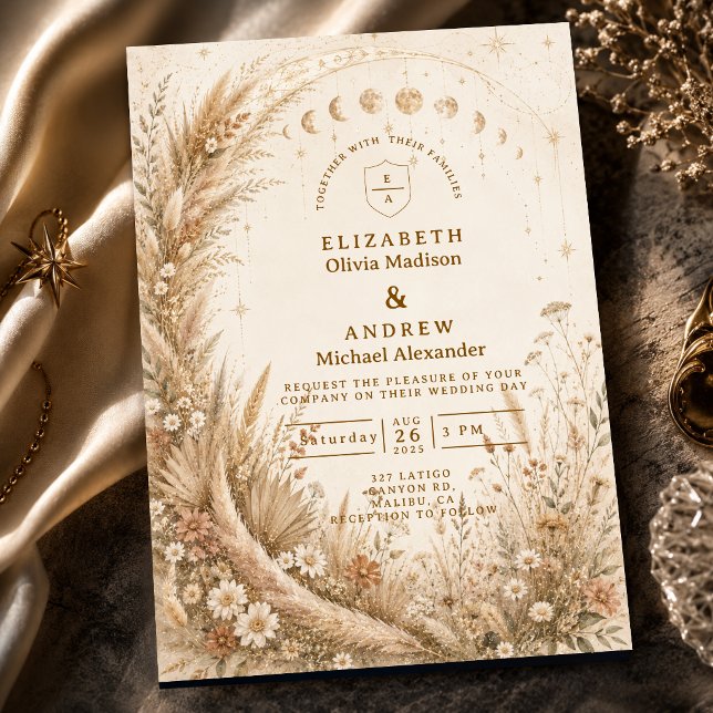 Whimsical Rustic Celestial Wedding Invitation (Creator Uploaded)