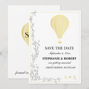Whimsical Rustic Golden Hot Air Balloon Save The Date