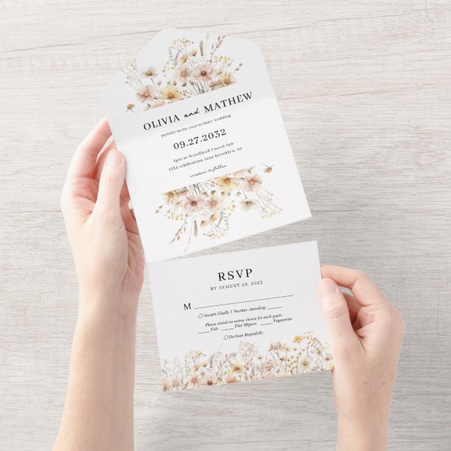 Whimsical Rustic Meadow Wildflower Wedding Rsvp All In One Invitation (Tearaway)