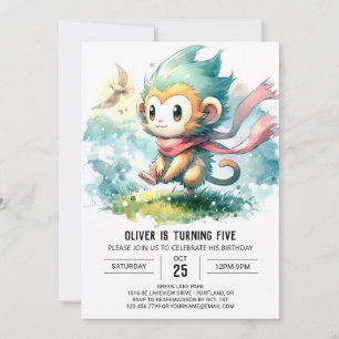 Whimsical Rustic Monkey Birthday Invitation