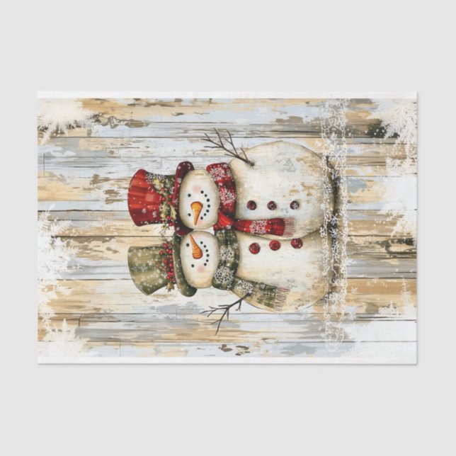 Whimsical Rustic Snowman Couple DY8R Decoupage Tissue Paper (Front)