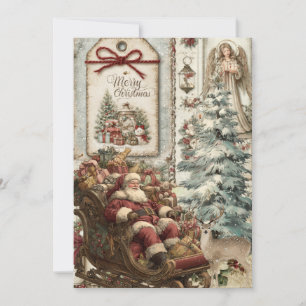 Whimsical Rustic Vintage Santa  Christmas Card